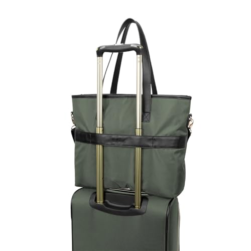 Image of Kenneth Cole REACTION Chelsea 2-Piece Bundle - 20 inch Chevron Expandable 8-Wheel Carry-On Suitcase & Matching 15 inch Laptop Tote Bag, Olive