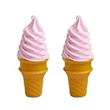 LONG XIN SERIES 2 Pcs Simulated Ice Cream Artificial Lifelike Fake Ice Cream Food Model for Home Kitchen Cabinet Desk Shops Party Decor Sample Display Photography Props(Pink)