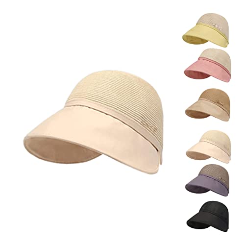Chagoo Sombrero de protección solar de ala grande para mujer, gorra de playa con protección UV de verano, beige
