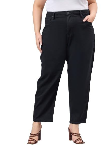 Women Plus Size Black Mom Fit High Rise Stretchable Jeans