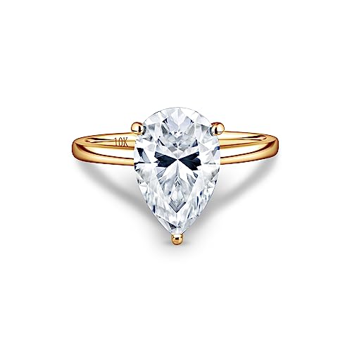 ISAAC WOLF Certified 4 Carats 10k Gold Ring Engagement Pear Solitaire Moissanite VS1