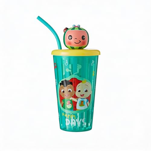 HOX Cocomelon 3D Heads Sipper Drinks Cup | Eco Friendly BPA - Free Plastic & Spill-Resistant School Water Sipper with Removable Straw | Gift for Cocomelon Fan | Officially Licensed Merchandise