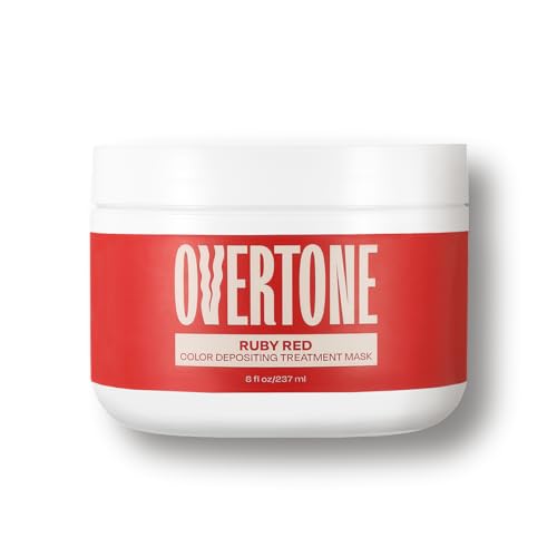 Image of Overtone Semi Permanent Hair Color Conditioner, Ruby Red, 8 oz, Nourishing, Damage-Free, Color Depositing Mask for All Hair Types with Shea Butter & Coconut Oil, Vegan & Cruelty-Free