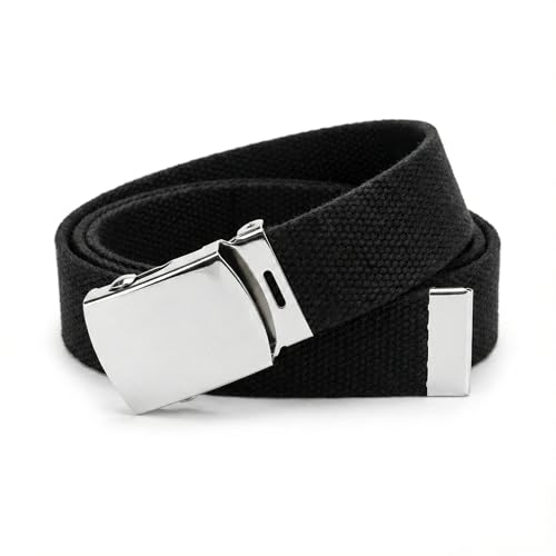 BC Belts Canvas Web Belt with Chrome Buckle 54" Long Fully Adjustable Military Style
