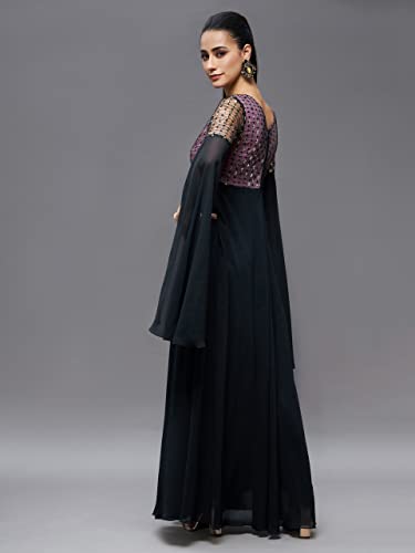 Image of Miss Chase Women's Round Neck Sleeve Embellished Fit Flare Maxi Dress