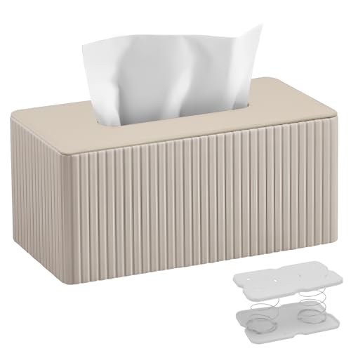 Kosmetiktücherbox Taschentuchbox aus PU Leder: Modern Taschentuchspender für Hausfrau Büroangestellter-Rechteckige Tissue Box mit Magnetabdeckung für Wohnzimmer Büro-Geschenke für Geburtstag(Milchtee)