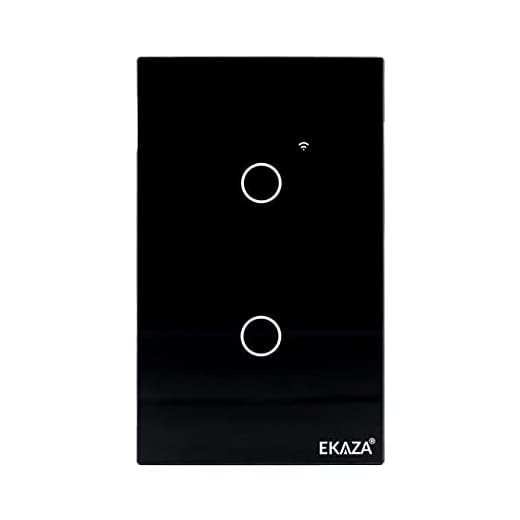 EKAZA Interruptor Inteligente, Touch, Wifi+BLE, 2 botões, Preto, Compatível com Google home e Alexa -T207-2P
