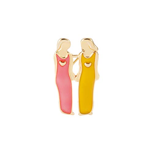 MANZHEN Enamel Two Sisters 2 Best Friends Brooch Pins BFF Brooch (Gold)