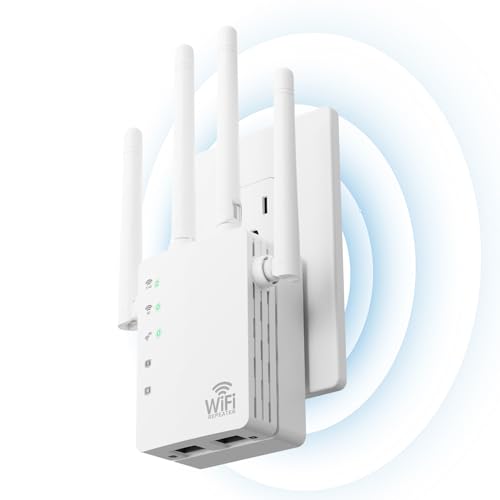 WiFi Extender with Ethernet Port, Covers Up to 13888 Sq.ft and 150+ Devices, WiFi Extender Signal Booster with Dual Band 5GHz/2.4GHz, Antennas, Ethernet Port & EasyMesh, 1-Tap Setup