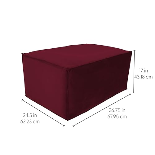 Factory Direct Partners Velvety and Vinyl Overstuffed Rectangle Ottoman for Living Room, Lounge, Office - Bordeaux