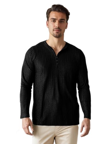 Raleude Fitnes Henley Fleece Sweaters for Men Long Sleeve Pullover Button Sweater Casual Lightweight Sweater