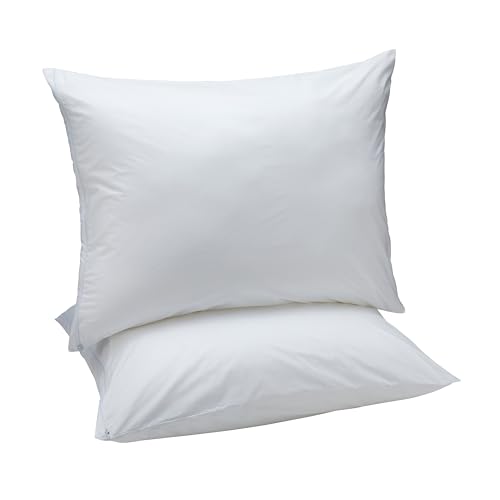 Image of Amazon Basics Down Alternative Bed Pillows with Hypoallergenic Pillow Protector Cases, Soft Density for Stomach and Back Sleepers, Standard 26 inch x 20 inch, White, 2-Pack