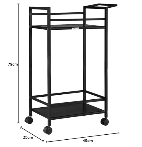Image of WINSTAR Metal Rolling Trolley with Lockable Wheels | Heavy Duty Multifunctional Metal Frame Cart | Ideal for Home, Kitchen, Bathroom and Office Storage | (Black, 2-Tier)