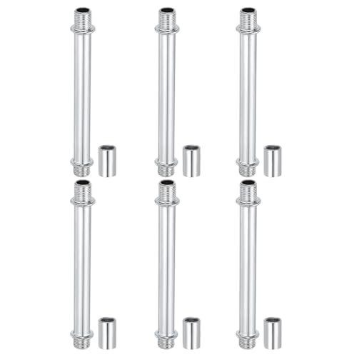 Image of PATIKIL Straight Pipe Lamp Stems Rod Kit, 6 Set M10 Carbon Steel 100mm(3.94 inch) Long Double End Thread Rod with Coupling Nuts Sleeve Connector for Table Lamps Chandeliers, Silver Tone