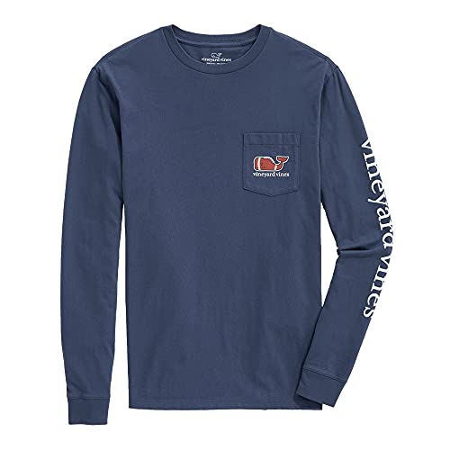 vineyard vines Men's Long-Sleeve Football Whale Pocket T-Shirt