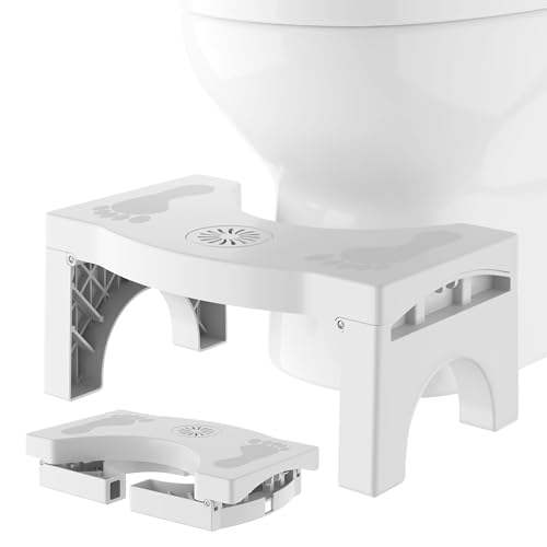 GIMLEKER Foldable Toilet Stool for Adults, Non-Slip Bathroom Squatting Stool Portable Poop Stool Squat for Adult Kids Seniors, Toilet Assistance Potty Foot Step Stool, No Installation Required, White