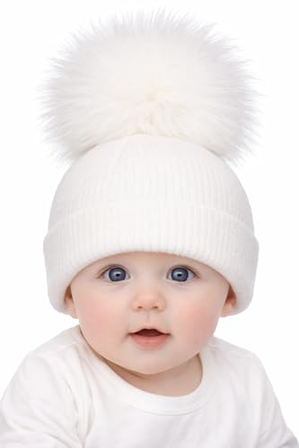 SOHOBABY™ British Made Soft Stretchy Single Pom Plain Baby Boy Baby Girl Hat (UK, Age, 0 Months, 3 Months, White)
