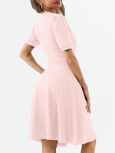 Image of Women's Summer Casual Dress Short Sleeve Wrap V-Neck A-Line Dress Sundress Wedding Guest Cocktail Midi Dresses
