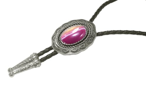 Image of Moranse Bolo Tie with Natural Tiger Eye Stone Celtic Style Genuine and Cowhide Rope