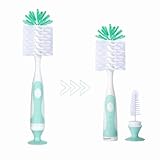 MADMOM 2-in-1 Baby Bottle Brush & Teat Brush with Suction Cup Stand – Soft Bristles, Non-Scratch Cleaning, BPA-Free, Durable Cleaning for Baby Feeding Bottles & Nipples | Green