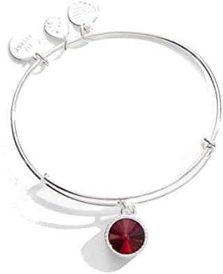 Alex and Ani Birthstones Expandable Bangle for Women, January, Red Scarlet Crystal, Shiny Silver Finish, 2 to 3.5 in