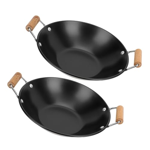 Amosfun Wok 2 Piezas con Mango Doble de Madera 25x8cm