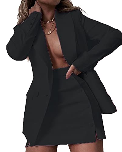 Women Suit Skirt Ladies’ Casual Blazer and High Waist Pencil Miniskirt Set Two-Piece3