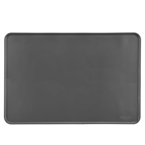 AmazonBasics Waterproof Anti-Slip Silicone Pet Food and Water Bowl Mat, 24 x 16 Inches, Grey