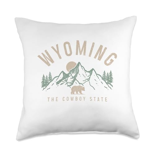 Wyoming The Cowboy State Mountains Bear Nature Lover Vintage Throw Pillow