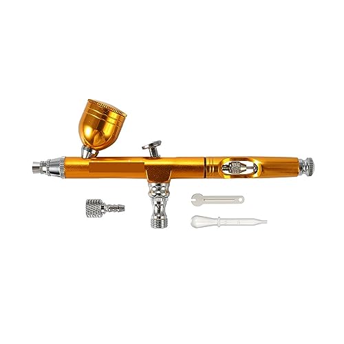 Farbspritzpistole, Airbrush Dual Action Feed 0,3 mm Düse Spritzpistole Rot/Gold Kuchen Dekorieren Pinsel for Nal Maniküre Mit Schraubenschlüssel stroh(NT-133G)