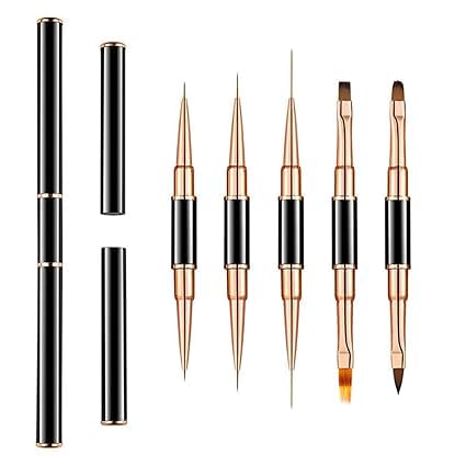 Nail Art Brushes Set - Professional 5pcs Double-Ended Acrylic Nail Art Brushes Liner Detail Thin Brushes For Drawing Design Brushes Gel Builder Brushes 3D Nail Art Tools (black)-image-42