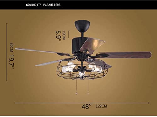 Ventilateur de plafond en bois pour salon rétro avec éclairage et télécommande - 3