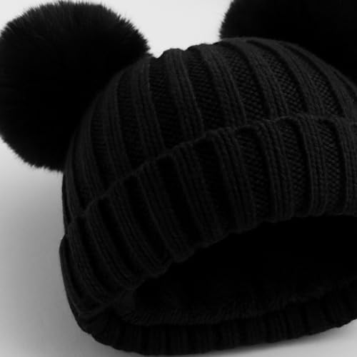 Toddler Winter Knit Hat Upgrade Fleece Lined Pompom Ears Beanies Cap for Boys Girls 3-12 Years3