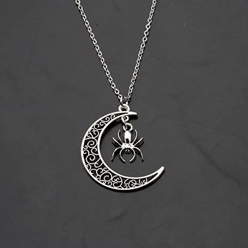 BEKECH Spider Lovers Gift Spider Charm Crescent Moon Necklace Halloween Spider Costume Jewelry for Spider Insect Lover3