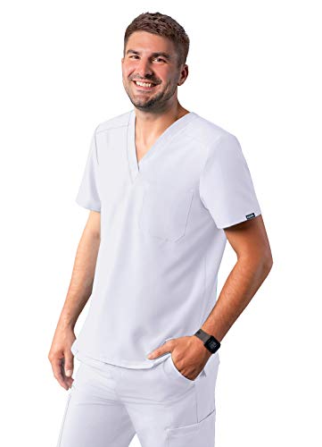 Adar Addition Scrubs for Men - Classic V-Neck Scrub Top - A6006 - White - M