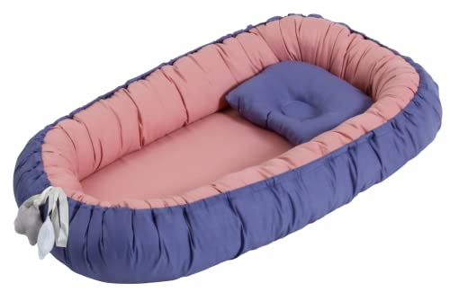 Baby Lounger for Newborn - Portable Baby Nest Bed for Cosleeping - Cosy Lounger Pad and Snuggle Nest with Pillow - Adjustable Co Sleeper Bassinet Cushion Insert for Infant Boy Girl (0-12 Months)
