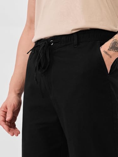 Image of The Souled Store Linen Pants: Men and Boys Drawstringed Solid Straight Fit Summer Ready Lightweight Casual Cotton Linen Pants