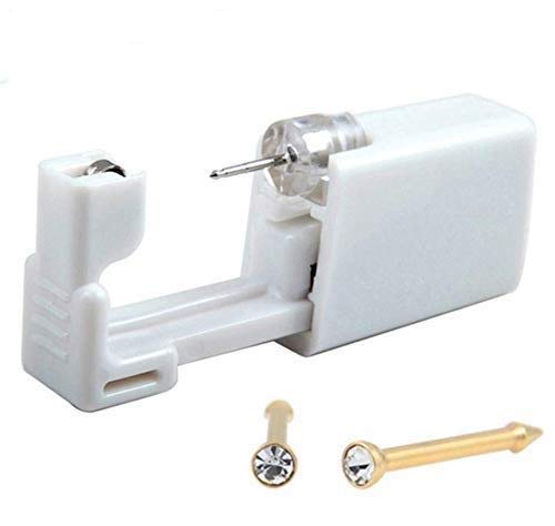 Ear Rings Studs with Piercing Gun Disposable Sterile Body Ear Nose Piercing Kit Tool with Stud Safety Portable Ear Piercing Kit 1 unit (Nose Gold White)