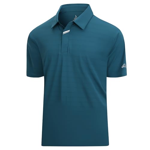 Esabel.c Jacquard Golf Shirts For Men Moisture Wicking Short Sleeve Performance Dry Fit Active Mens Polo Shirts,Teal,Xl