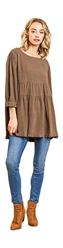 Umgee Women s Tiered Keyhole Babydoll Tunic Top (XL, Brown)