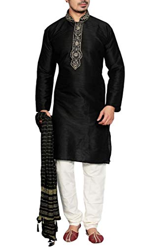 Sonisha MKP9005 Nero e Oro Uomo Kurta Pyjama Indian Suit Bollywood Sherwani (Chest 42 Inches)
