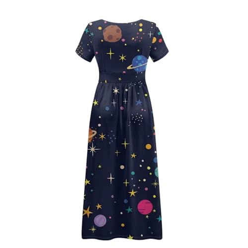 Image of Women's Fall Summer Short Sleeve Ankle Length V-Neck Party Dress with Pockets Size S-3XL
