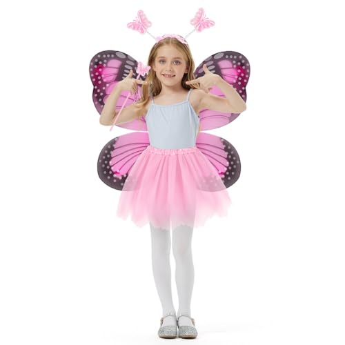 AYBUY Kostüm Schmetterling Mädchen, 4 Stück Rosa glänzendes...
