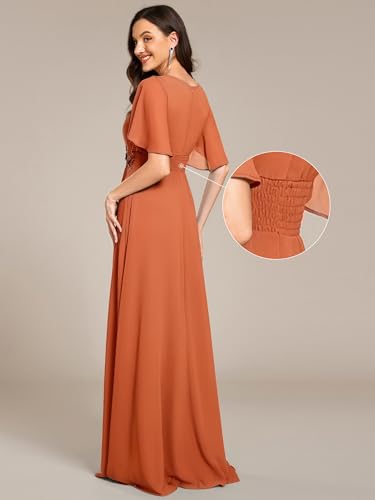Image of Ever-Pretty Women's Classic Round Neck Pleated Short Sleeves Chiffon Appliques Floor Length A Line Formal Evening Dresses