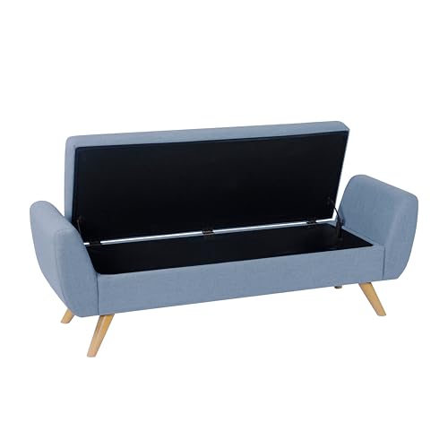 Image of HomePop 60 inch Modern Storage Bench with Wood Legs - French Blue Woven