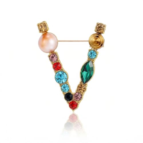 Image of Initial Brooch Pins A-Z 26 Letters Brooches For Women Colorful Enamel Alphabet Pin Pearl Crystal Lapel Pin