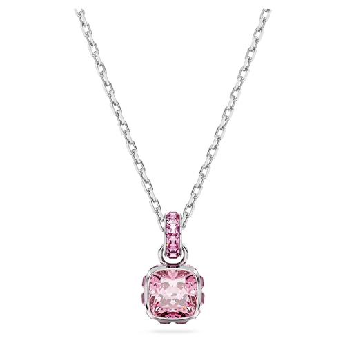 Swarovski October Birthstone Pendant Necklace, Pink Square-Cut Stone and Crystals in a Rhodium-Finished Setting, Part of the Birthstone Collection