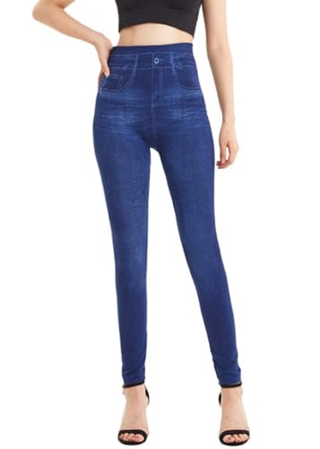 ORANDESIGNE Femme Legging Imprimés Denim et Papillons Leggings Imitation Jean Jeggings Taille Haute Slim Pantalon Moulant Collant Extensible Pantalon de...