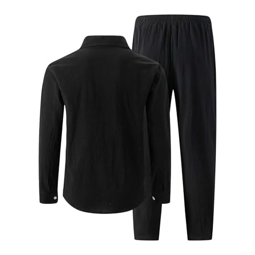 Mens Casual 2 Piece Outfits Lapel Neck Button Down Long Sleeve Shirts and Long Pants Set 2025 Trendy Vacation Outfit4