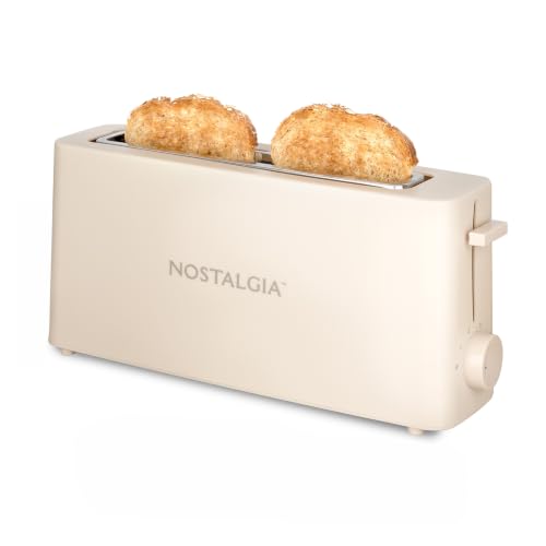 Image of Nostalgia Slim 2-Slice Toaster - Wide Slot - Space-Saving Design - Adjustable Browning Dial - 10-inch Long Slot Fits 2 Slices of Bread or Bagel Halves - Drop-down Crumb Tray - Oatmeal